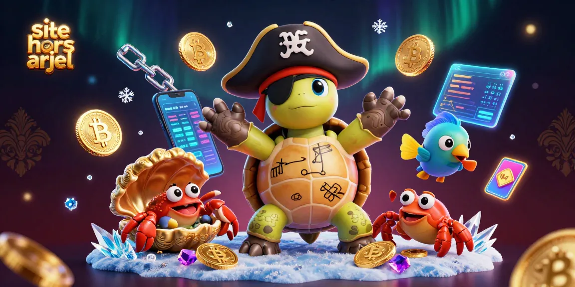 Plongez dans l'univers de site hors arjel avec une tortue pirate et un trésor sous-marin captivant.