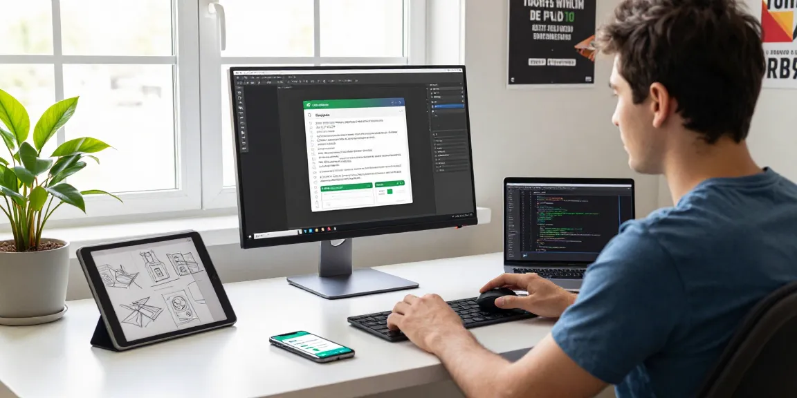 User effectively utilizing Snipaste screenshot tool at a modern workspace, surrounded by tech gadgets.