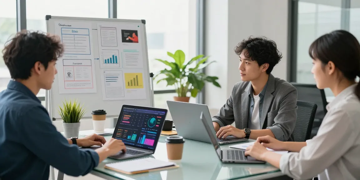 Collaborative team discussing advertising package strategies in a modern office setting.