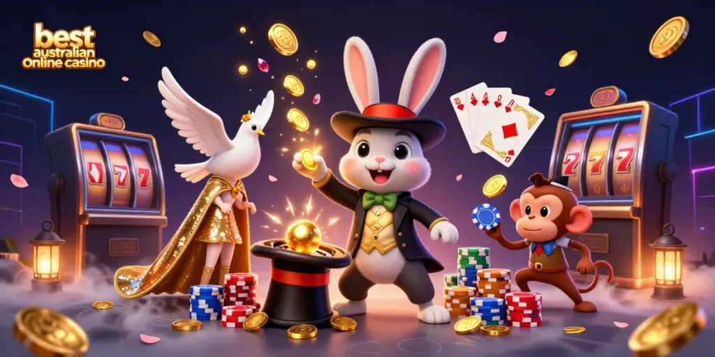 Experience the thrill of the best australian online casino with magical characters and dazzling casino elements.