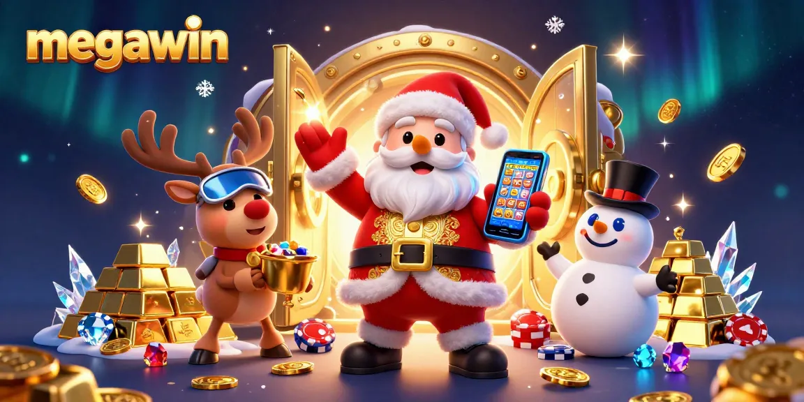 Experience the megawin excitement with Santa, a dealer-reindeer, and a poker chip snowman!