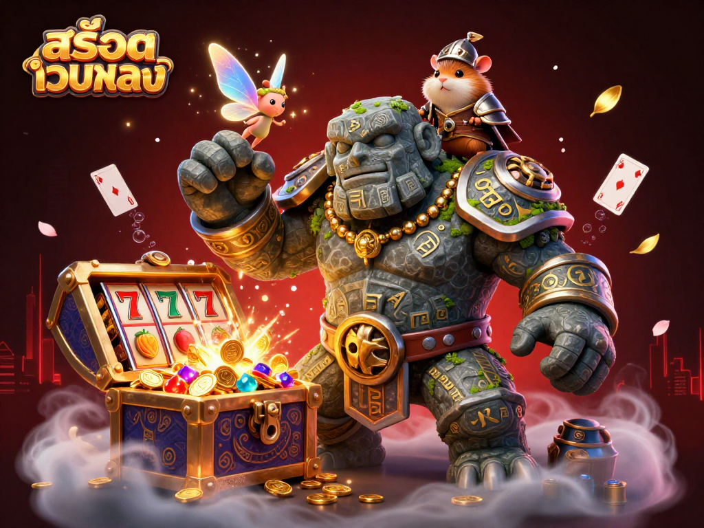 Experience สล็อตเว็บตรง excitement with vibrant characters and dynamic slot elements in this 3D illustration.