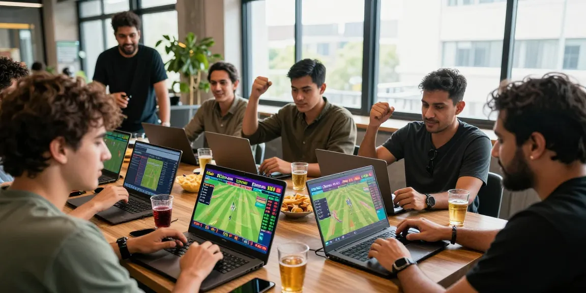 Users engaging in online betting with Fairplay24 surrounded by cricket match stats and real-time updates.