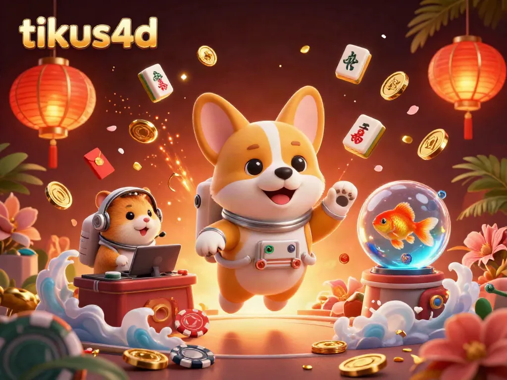 Engage with tikus4d's vibrant gaming atmosphere, showcasing a dynamic corgi astronaut in a space casino.