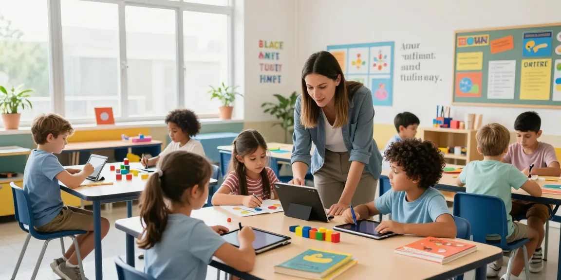 Engaging classroom scene showcasing a vibrant educational environment with منصة مدارس for children's learning.