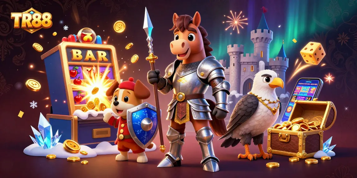 Experience TR88's thrilling jackpot scene with knights and casino treasures in action.