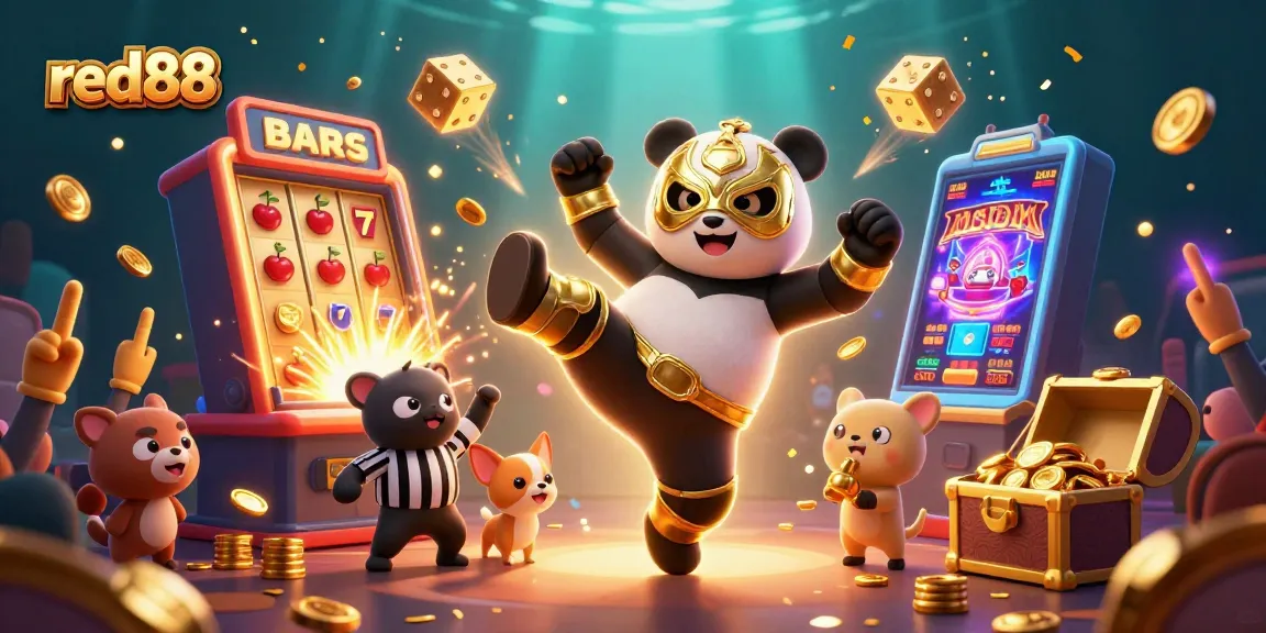 Experience the vibrant excitement of red88 in this dynamic casino-themed illustration.