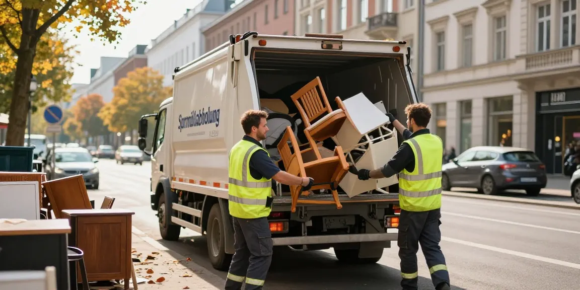 Sperrmüllabholung 80 Euro Berlin service team efficiently collecting old furniture on city street.