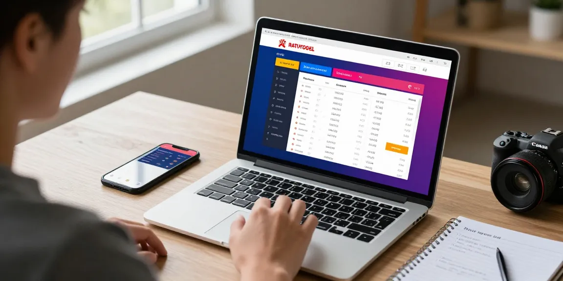 Pengguna RATUTOGEL link mengakses situs taruhan online dengan laptop di meja kerja modern.