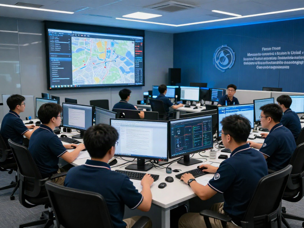 Cybersecurity analysts monitoring document fraud detection solutions in a high-tech operations center.