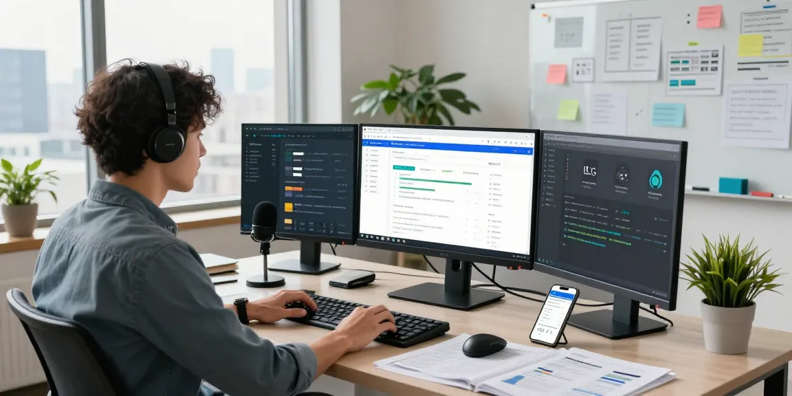 SEO specialist analyzing LLG link indexing performance on multiple screens in a modern office setting.