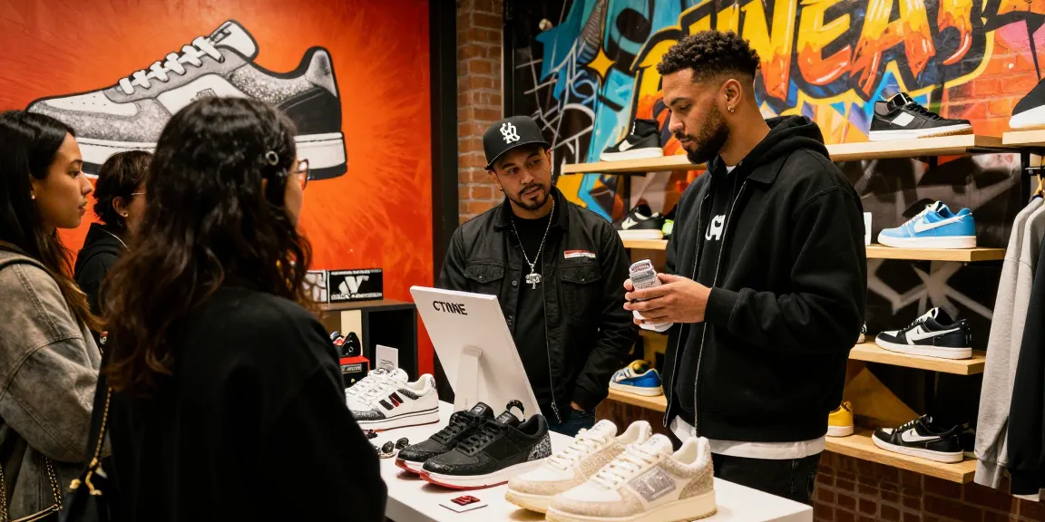 Celebrity entrepreneur net worth breakdown featuring Tommy Mallet showcasing CTRNE sneakers in urban fashion store, embodying self-made stars and business growth, from fame to financial success.