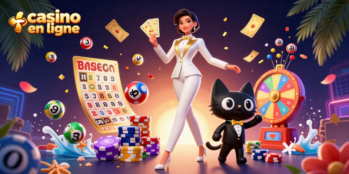 Vivez l'excitation du casino en ligne avec une femme glamour, un chat espiègle et des éléments de jeu dynamiques.