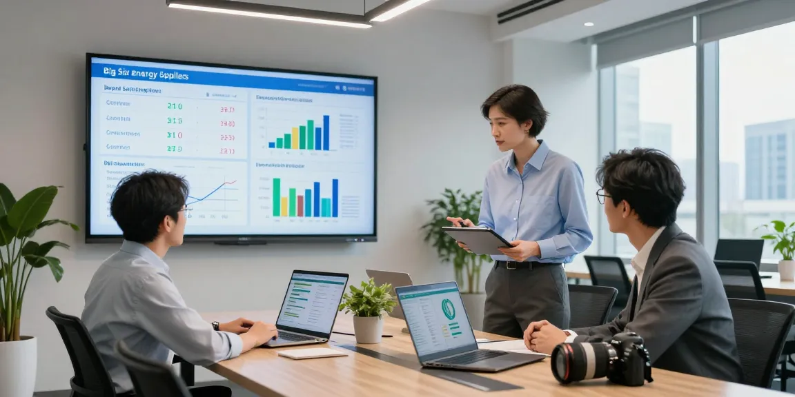 Energy consultant analyzing Big Six energy suppliers data in a modern office setting.