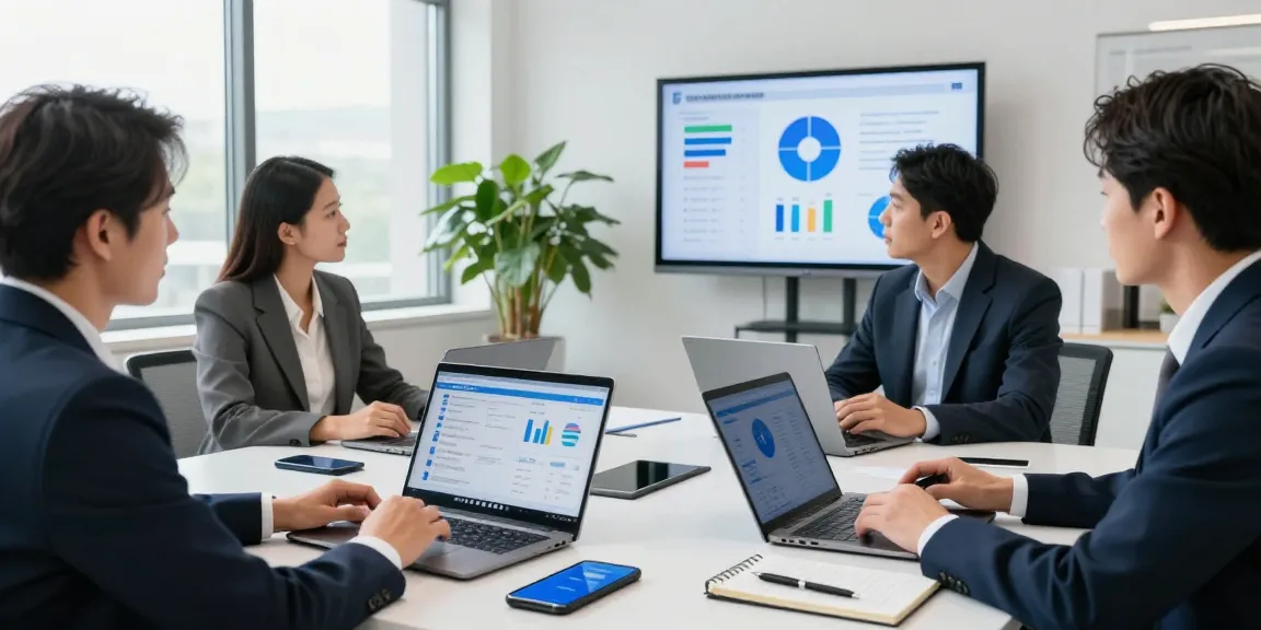 Business meeting discussing age verification system strategies and compliance metrics in a modern office.