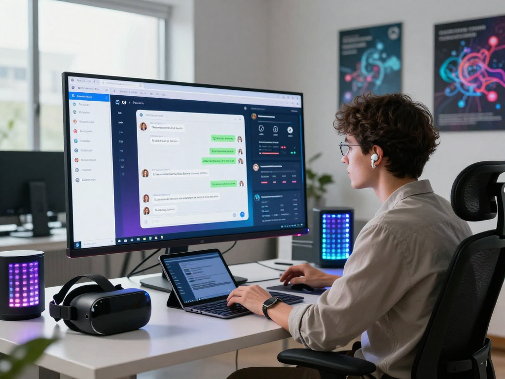 Engaging workspace showcasing hot chat ai technology with vibrant digital interfaces and modern tech.