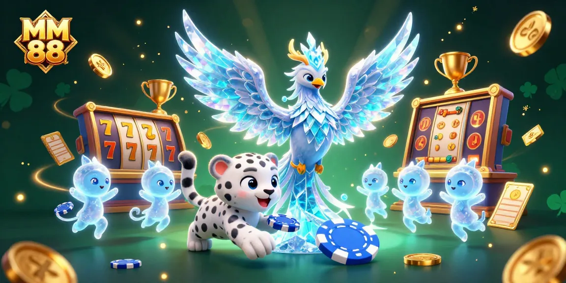 Experience the vibrant energy of MM 88 in this dynamic 3D casino illustration featuring magical characters and exciting gaming elements.