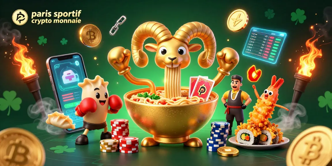Pariez avec des cryptomonnaies sur paris sportifs en cryptomonnaie, avec une scène vibrante d'une illustration numérique 3D.