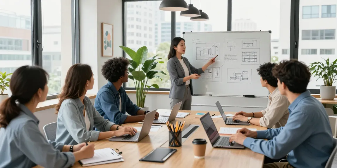 รีโนเวท ออฟฟิศ modern workspace with team collaboration and vibrant atmosphere