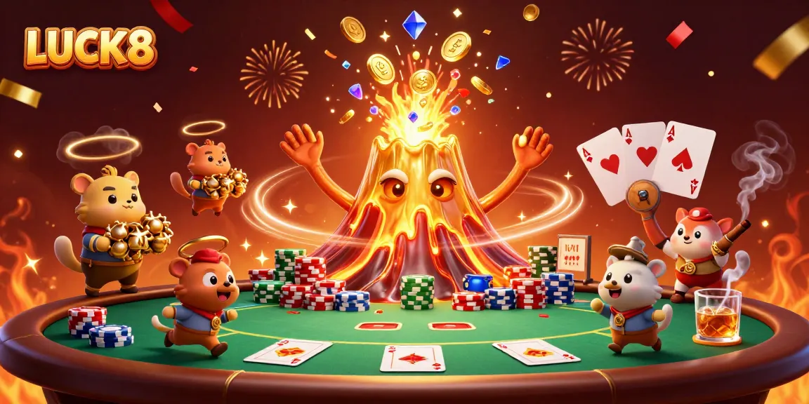Experience winning with LUCK8 in a vibrant casino scene celebrating treasures and excitement.