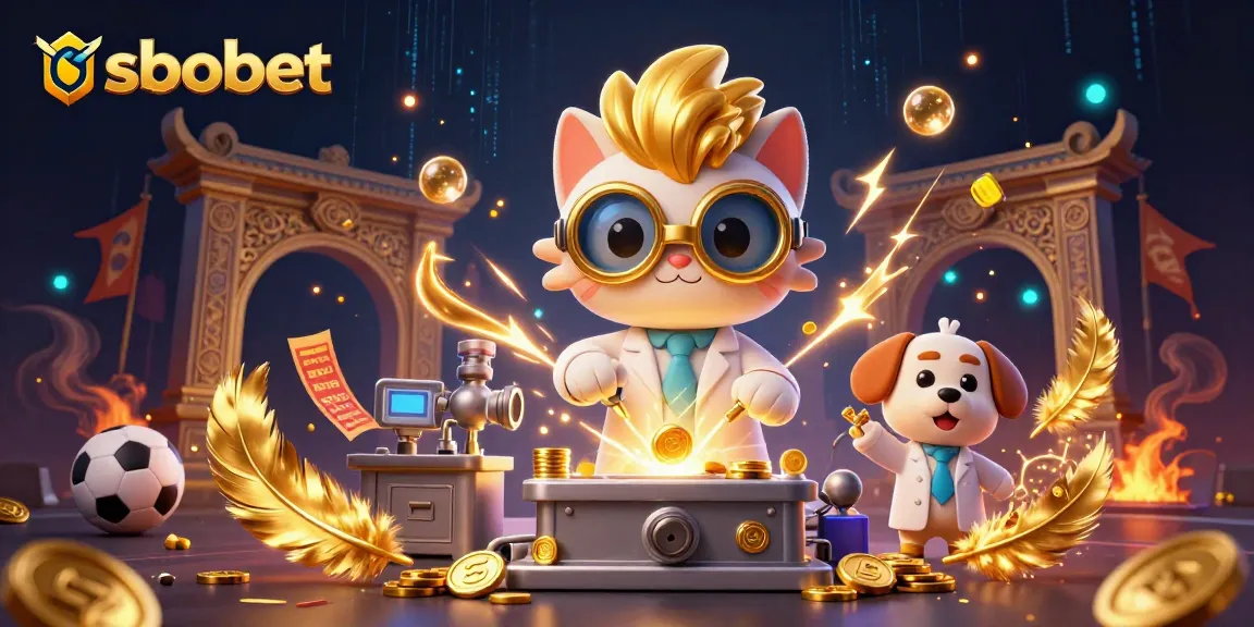 Experience sbobet sports betting action with a dynamic scene featuring a mad scientist cat and betting elements.