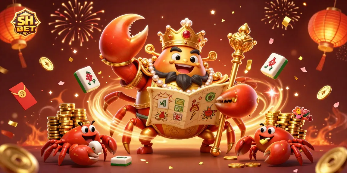 Experience excitement with SH BET in this vibrant casino-themed illustration featuring a golden crab emperor.