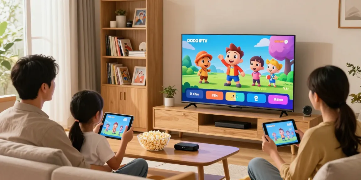 DODO IPTV streaming in a family living room, showcasing vibrant content and shared enjoyment.