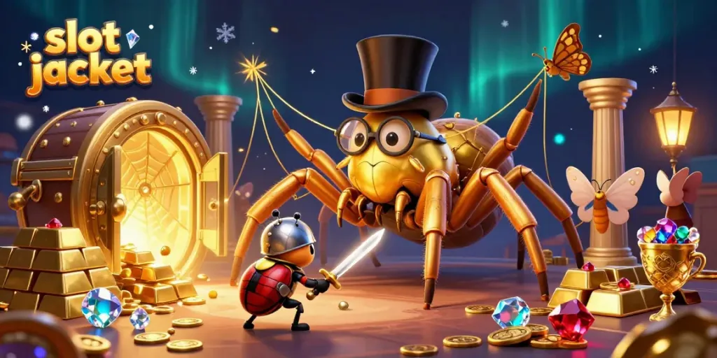 Experience the excitement of slot jackpot in a vibrant casino scene with unique characters and treasures.