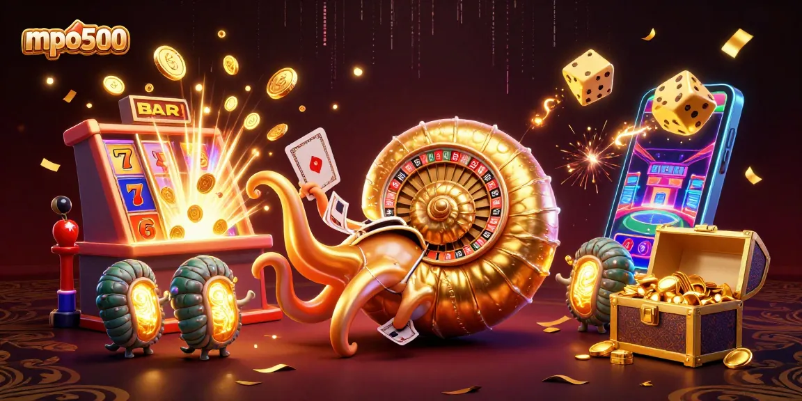 Spin with mpo500 as a nautilus wheel, winning coins scatter in a vibrant casino scene.