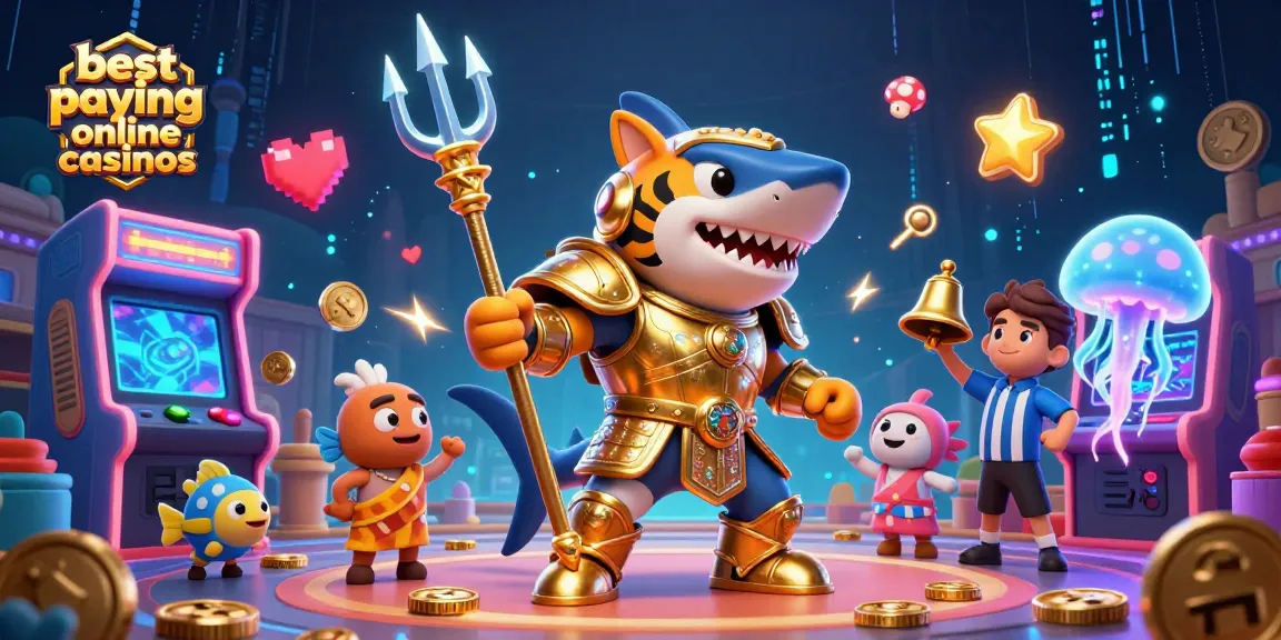 Experience the thrill of best paying online casinos featuring a tiger shark in gladiator armor.