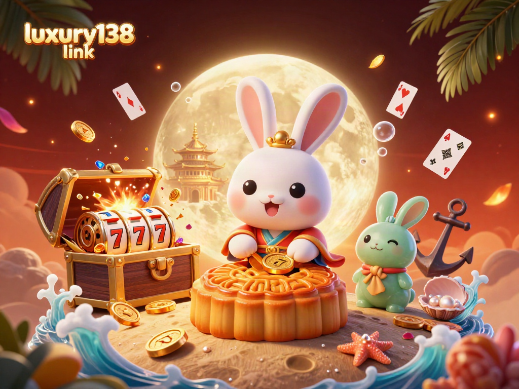 Gambarkan momen menarik dengan luxury138 link saat kelinci bulan beraksi di kasino, penuh dengan koin dan simbol slot.