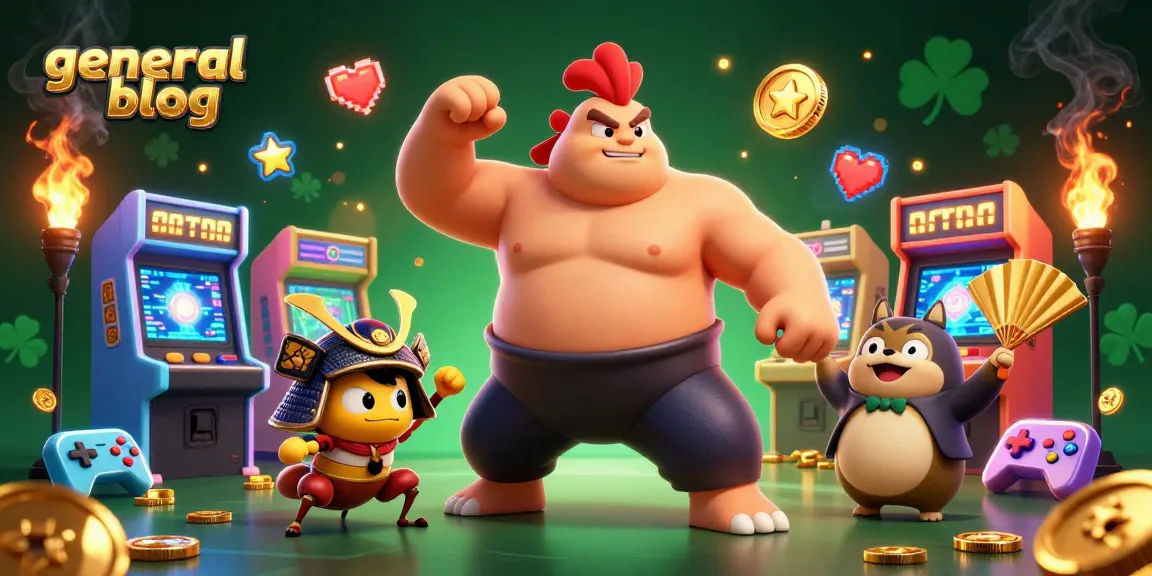 Engaging general blog casino illustration with dynamic 3D characters and vibrant gaming elements.