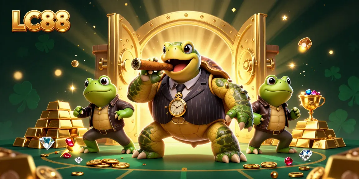 Experience the thrilling world of LC88 as a massive turtle in a mobster suit leads two bullfrog enforcers in a vibrant casino