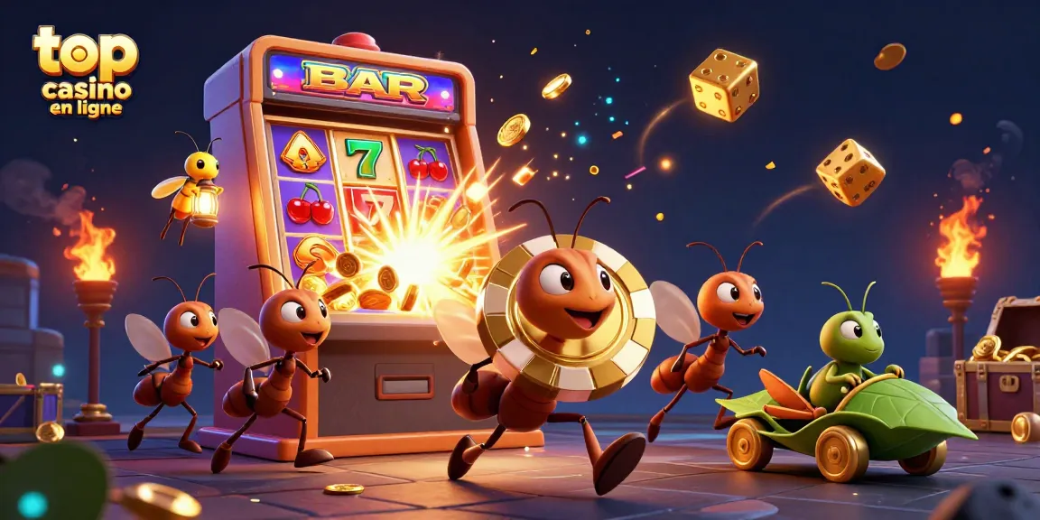 Les fourmis transportent les jetons du top casino en ligne à travers un tunnel rempli de trésors.