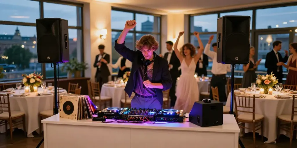 hochzeit DJ berlin brandenburg at a vibrant wedding reception with guests dancing