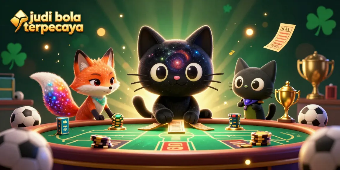 Engage in judi bola terpercaya action with a cosmic cat and colorful fox at a sports betting table.