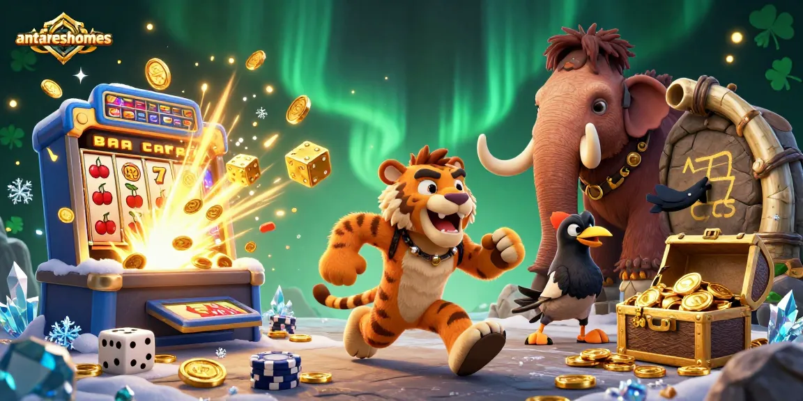 Play at antareshomes' prehistoric casino with sabertooth tiger, caveman, and dynamic gaming elements.