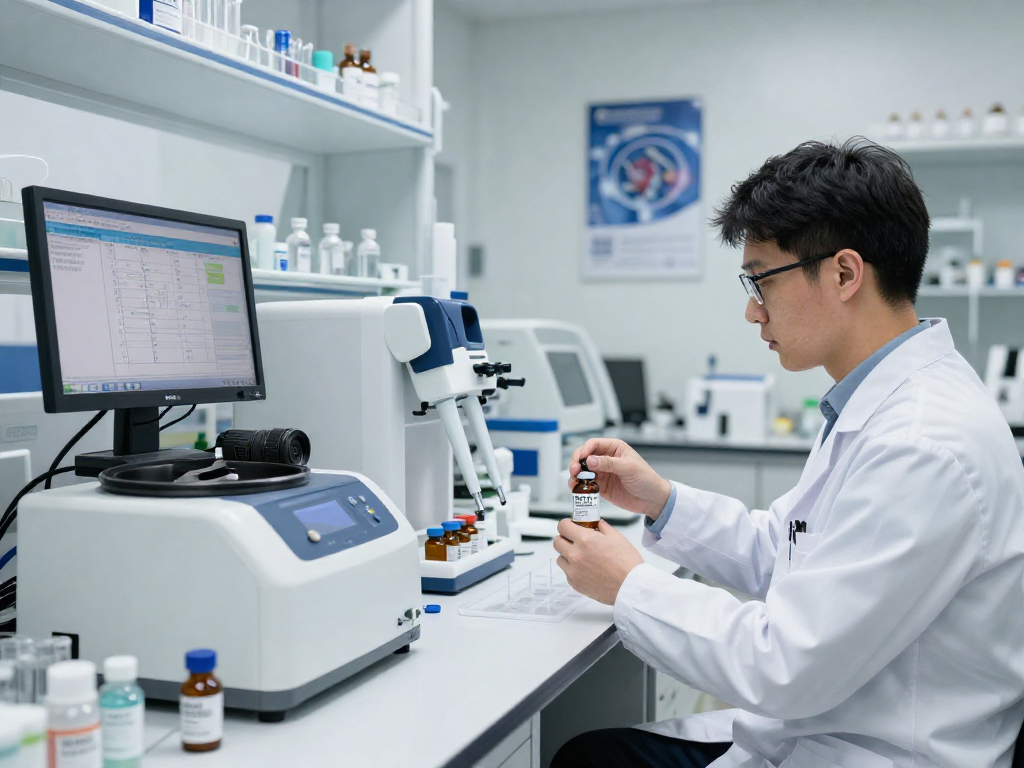 BPC 157 TB 500 Blend formulation in a modern lab setting highlighting precision health solutions.