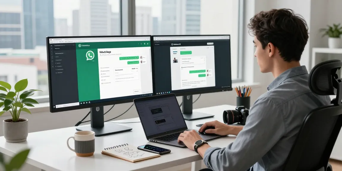 Engaged user on WhatsApp網頁版 in a modern workspace, showcasing messaging and productivity