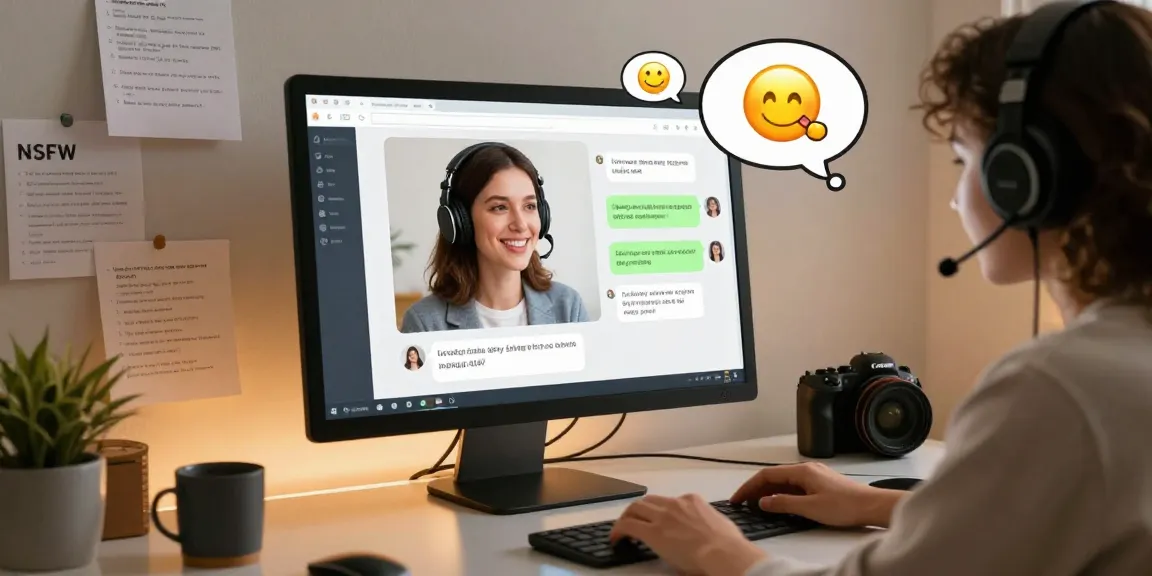 Engaging user interaction with AI NSFW chat interface in a cozy workspace.