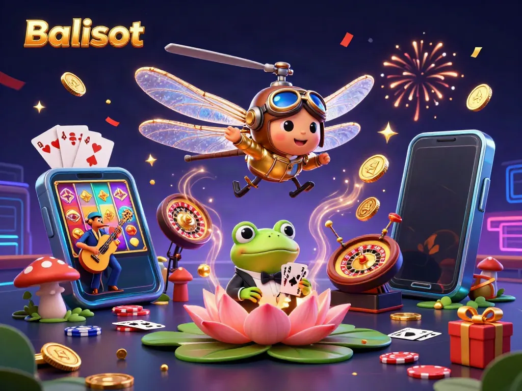 Balislot showcases thrilling gaming with unique characters at a vibrant casino scene.