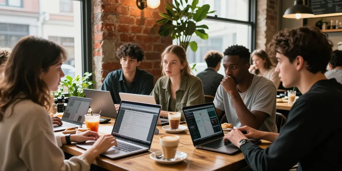Influencers in a coffee shop discussing how to purchase IG likes for effective social media growth