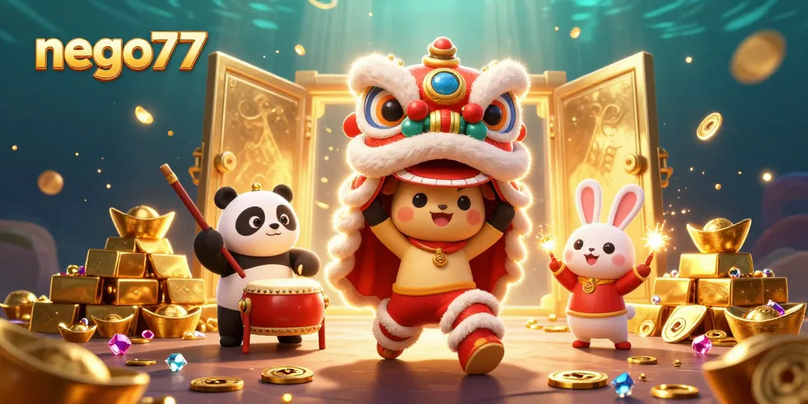 Win big with nego77's vibrant casino experience featuring gem-filled treasure and playful characters.