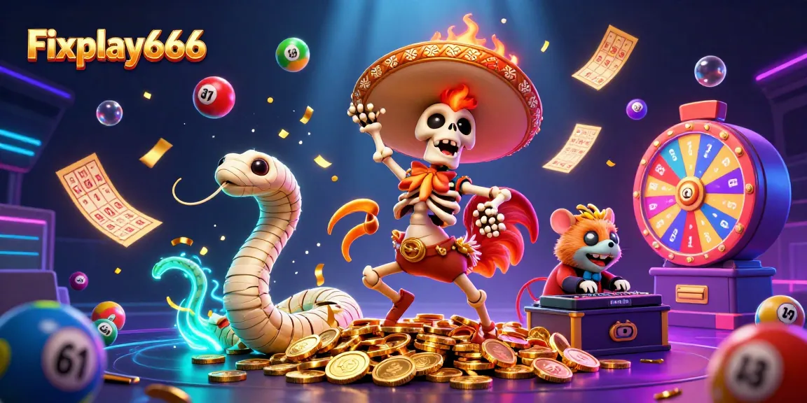 Permainan slot Fixplay666 yang mengasyikkan dengan karakter 3D bertema kasino dalam suasana meriah dan penuh warna.
