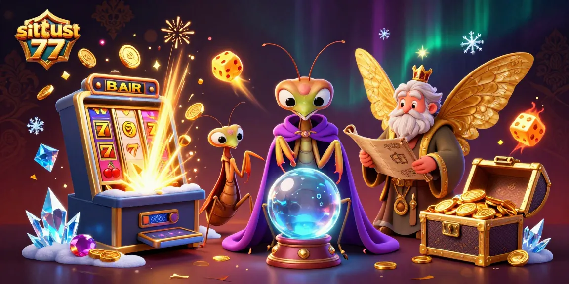 Experience the excitement of situs slot 77 with this vibrant, action-packed casino illustration.