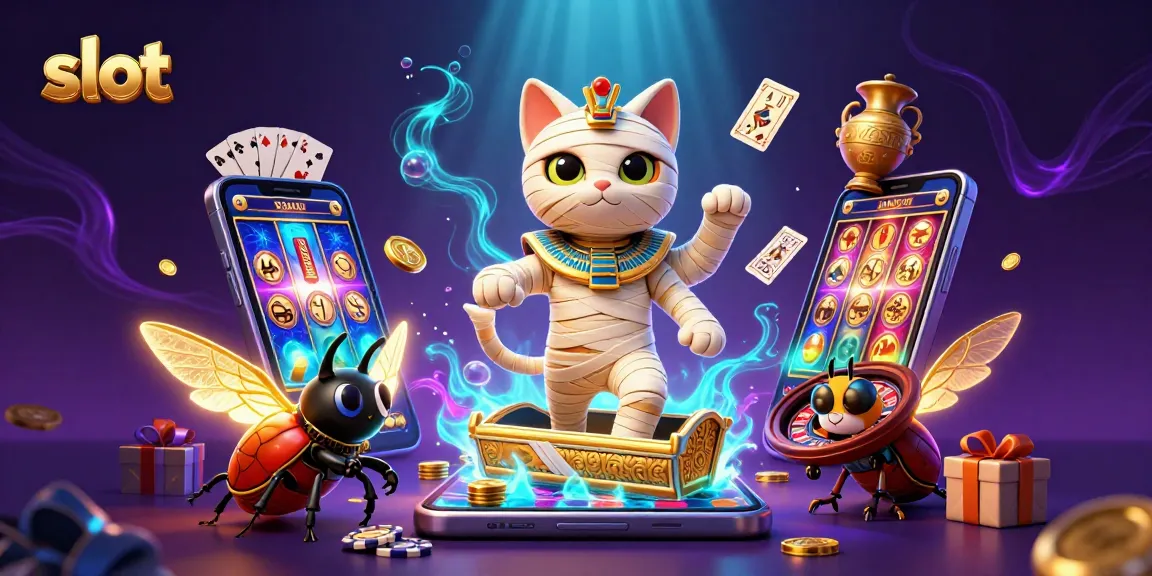 Menangkan slot jackpot saat kucing mummy 3D menangkap simbol keberuntungan di kasino.