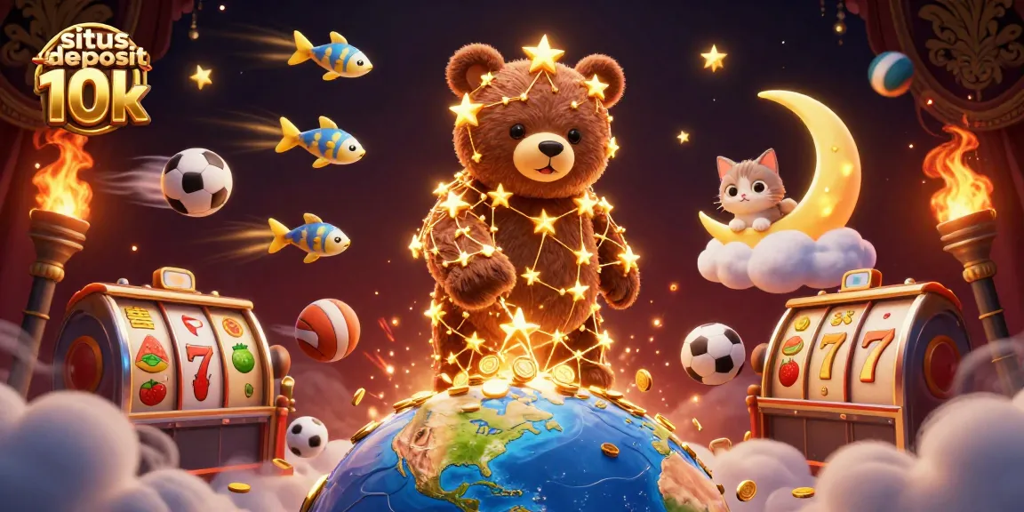 Spin the reels with situs deposit 10k, featuring a dazzling constellation bear and dynamic casino elements.