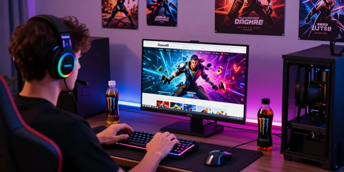 Pengguna login ke Diana4D pada laptop di ruang permainan modern yang penuh warna.