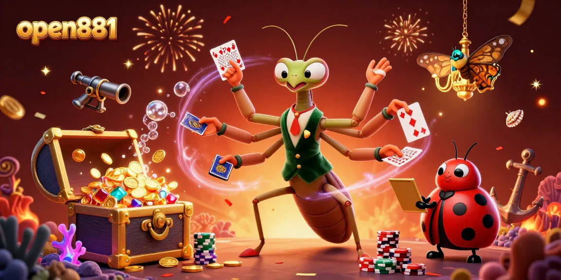 Experience thrilling action at open881 with a giant praying mantis card sharp and vibrant casino elements.