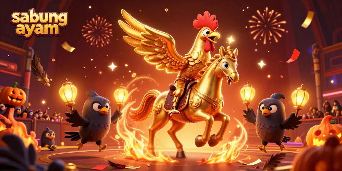 在这个壮观的竞技场中，参加sabung ayam的金色公鸡骑着幽灵马，欢庆着